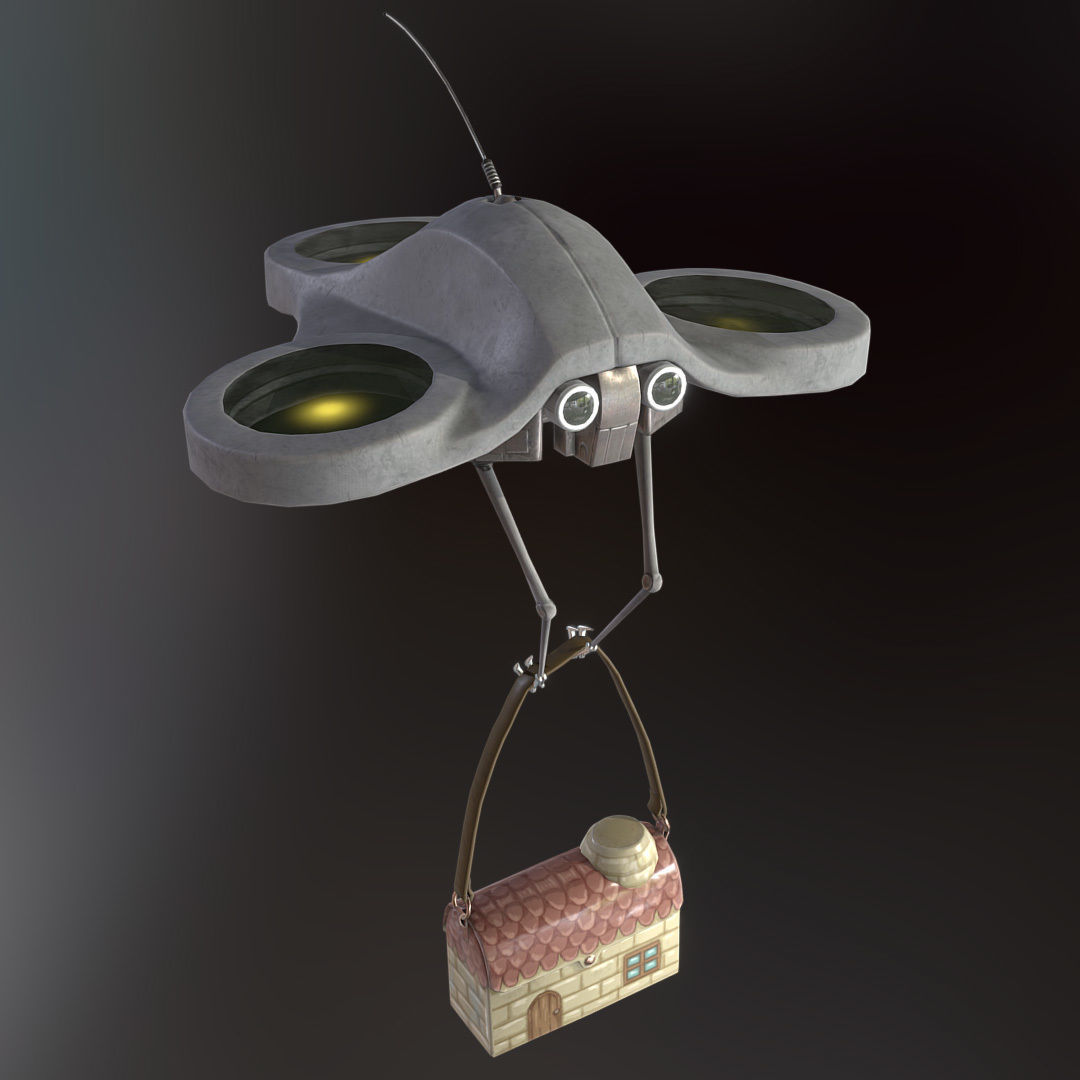 Carry-E flying robot with house Low-poly 3D model_7
