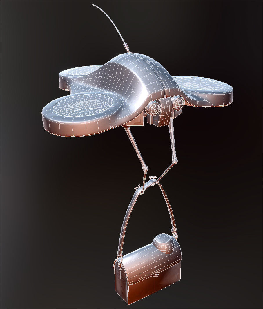 Carry-E flying robot with house Low-poly 3D model_1