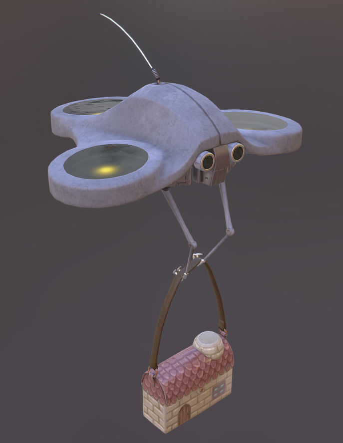 Carry-E flying robot with house Low-poly 3D model_9