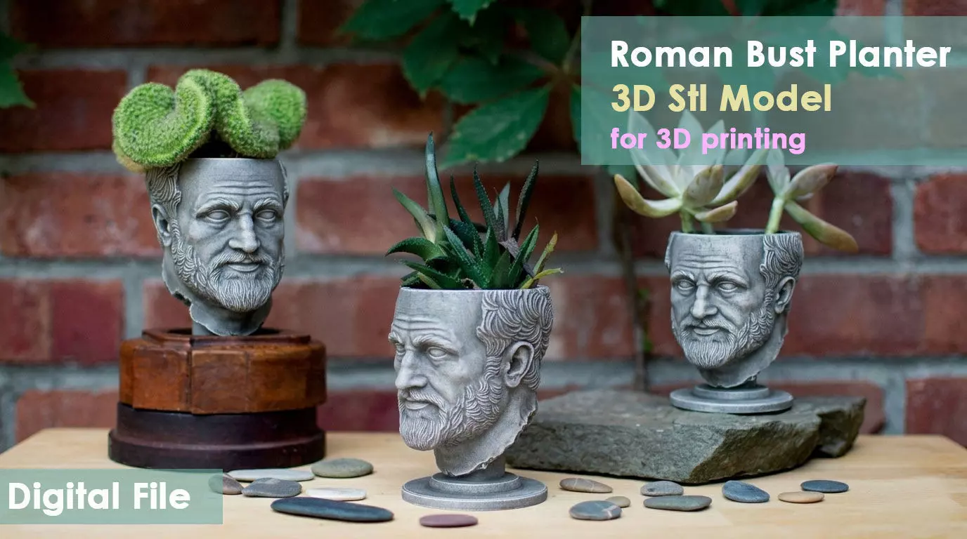 Roman Bust Planter STL File for 3D Printing Digital File 3D print model