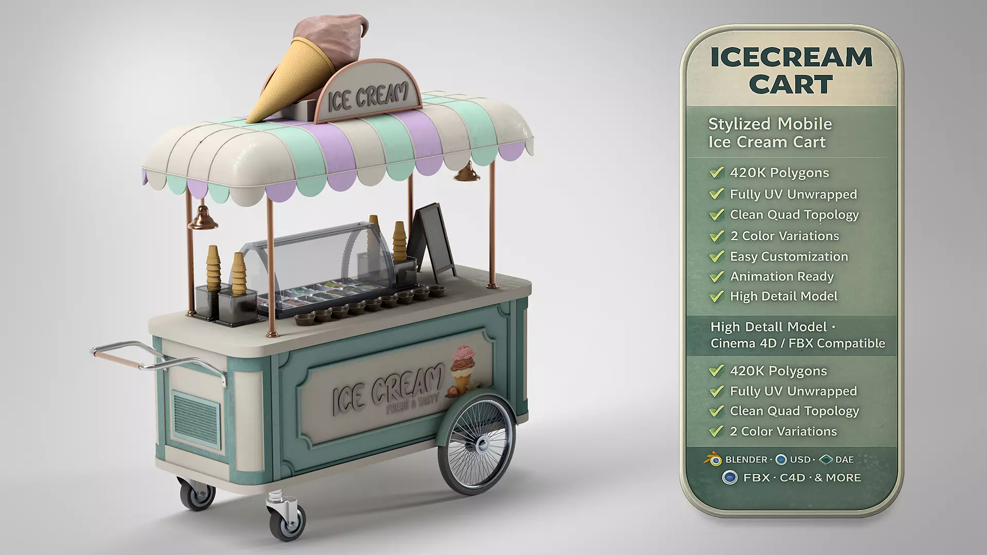 ICECREAM CART Low-poly 3D model
