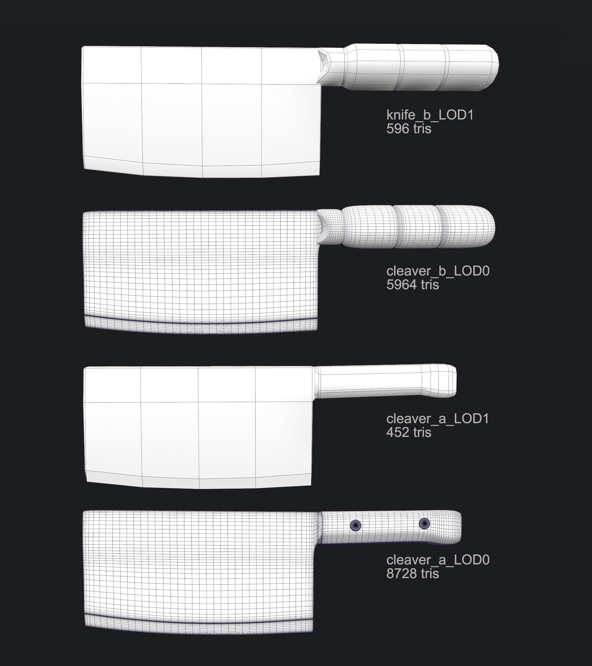 Clean Cleaver and Knife PBR Game Ready   Low-poly 3D model_7