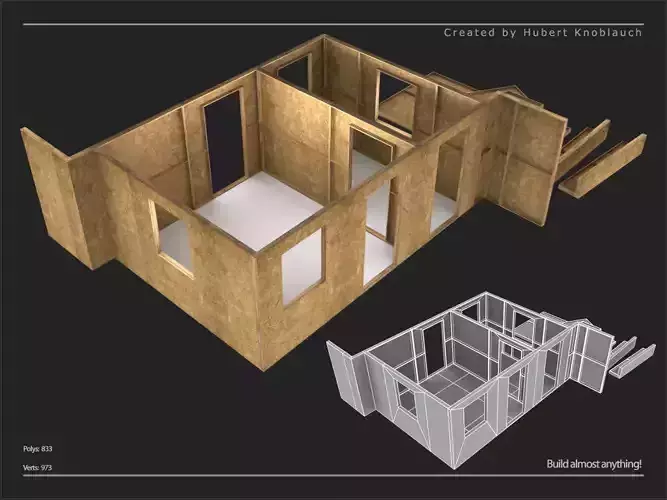 modular construction site and wall partitions Low-poly 3D model