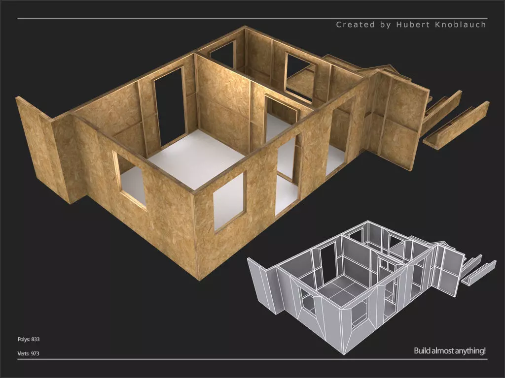 modular construction site and wall partitions Low-poly 3D model_0