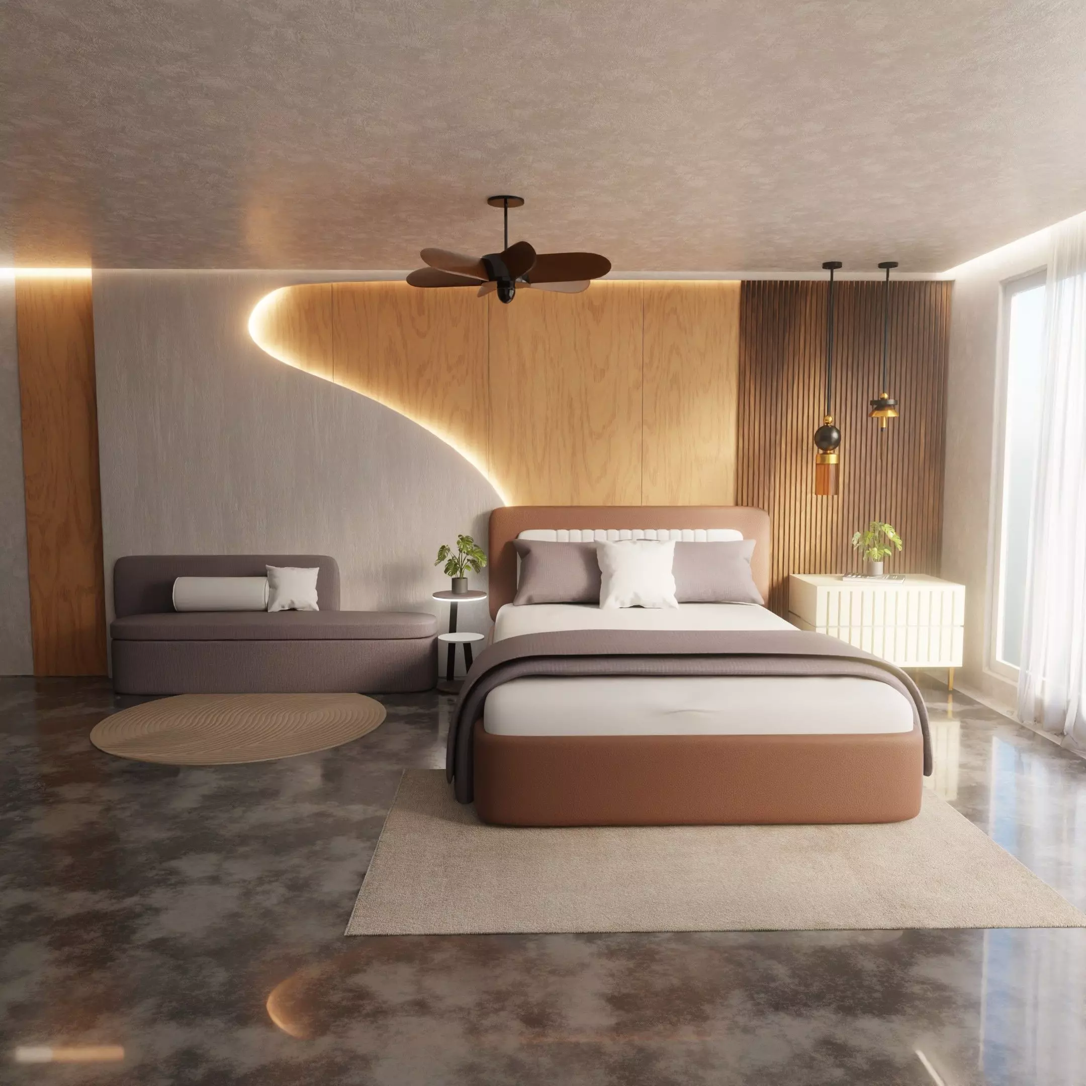 Modern Minimalist Bedroom Interior Free low-poly 3D model