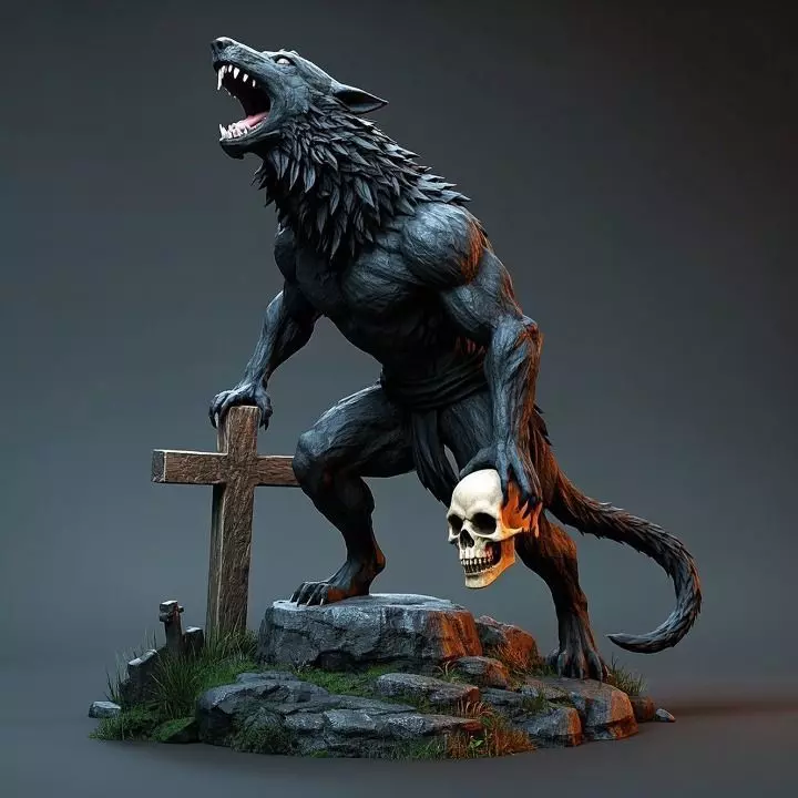 3902 Werewolf Howling with Skull Minimalist Statue STL 3D print model
