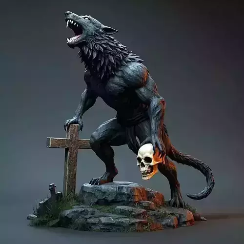 3902  Werewolf Howling with Skull  Minimalist Statue STL
