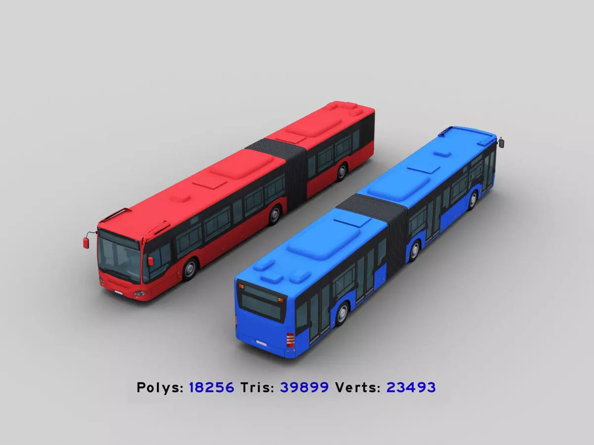Long Bus with interior Low-poly 3D model_0