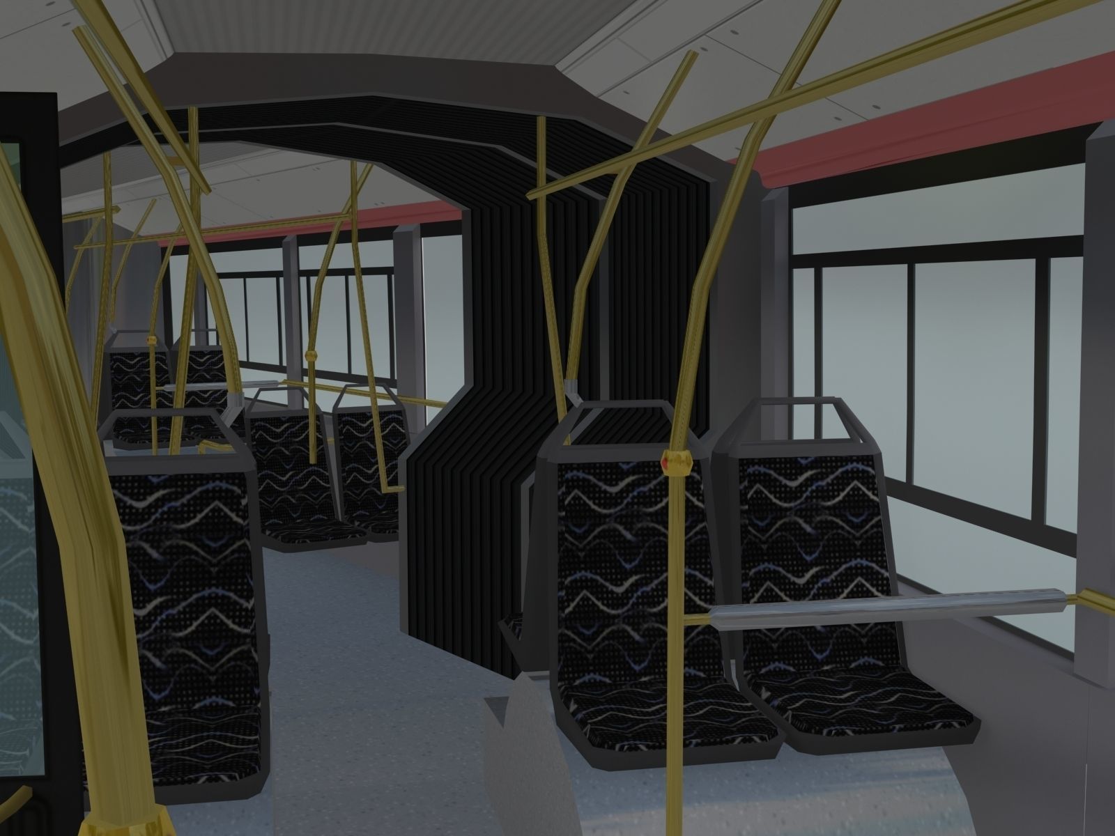 Long Bus with interior Low-poly 3D model_6
