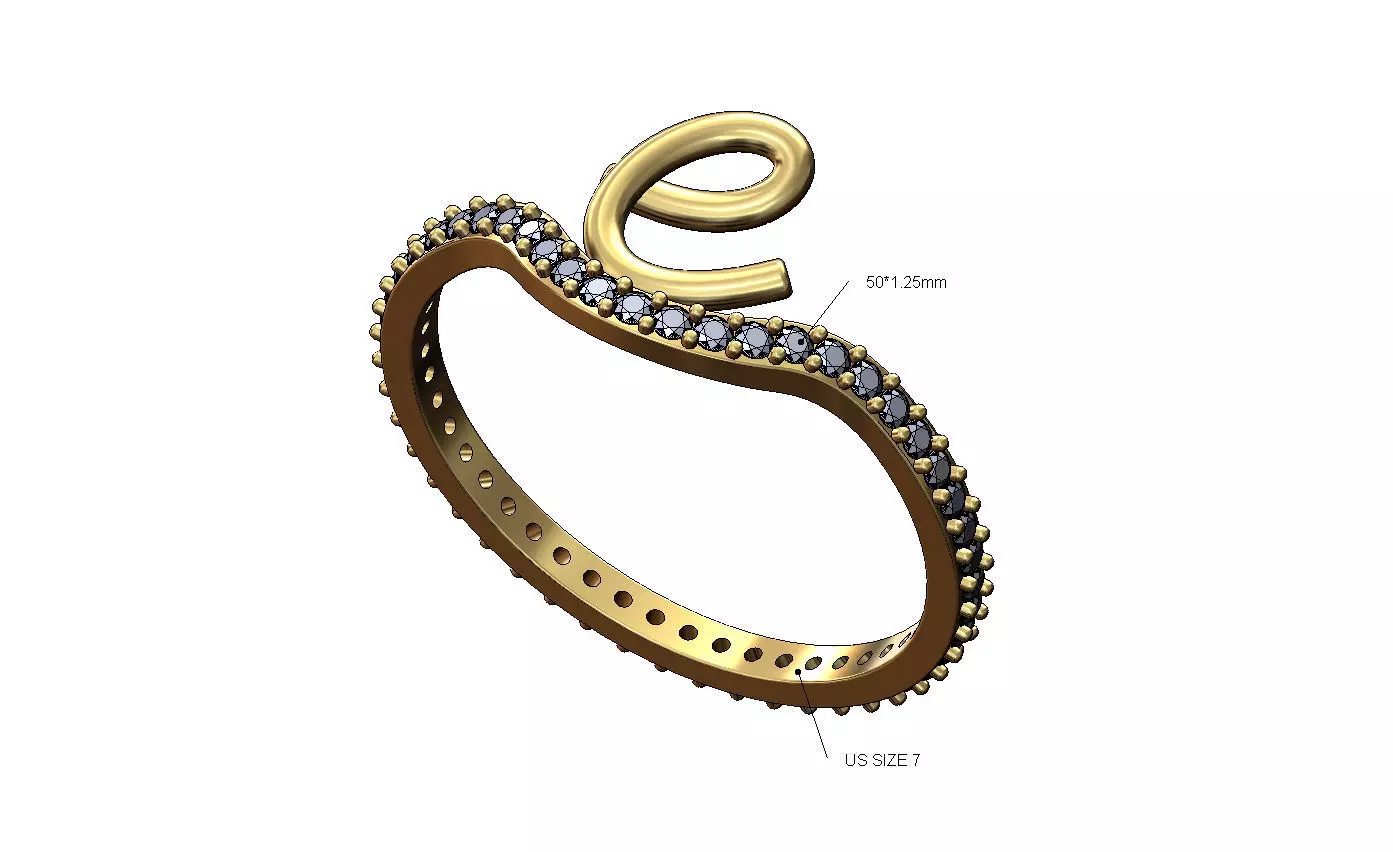E letter initial 3d lowercase wire diamond eternity ring 3D print model