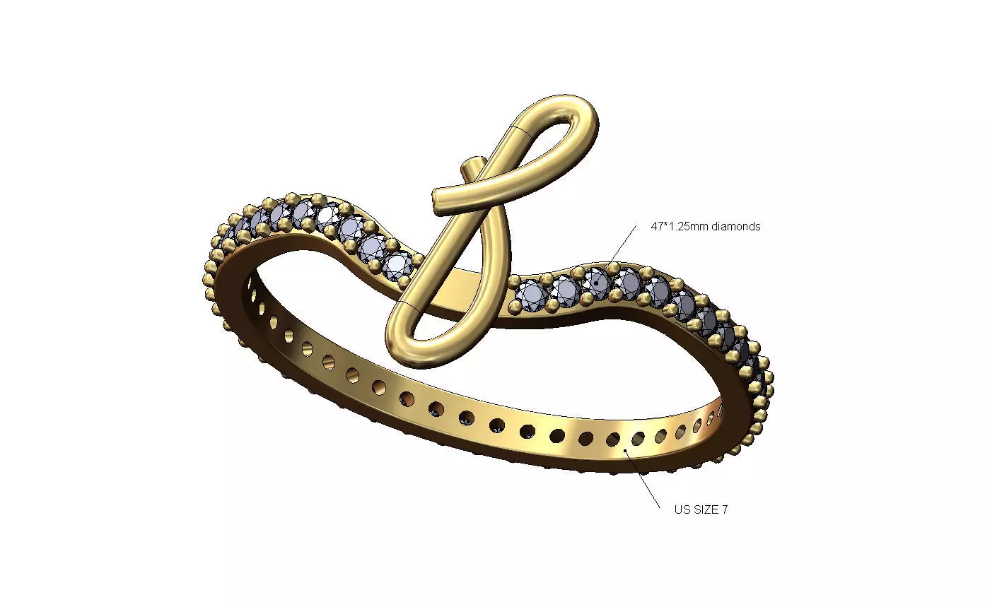 F letter initial 3d lowercase wire diamond eternity ring 3D print model