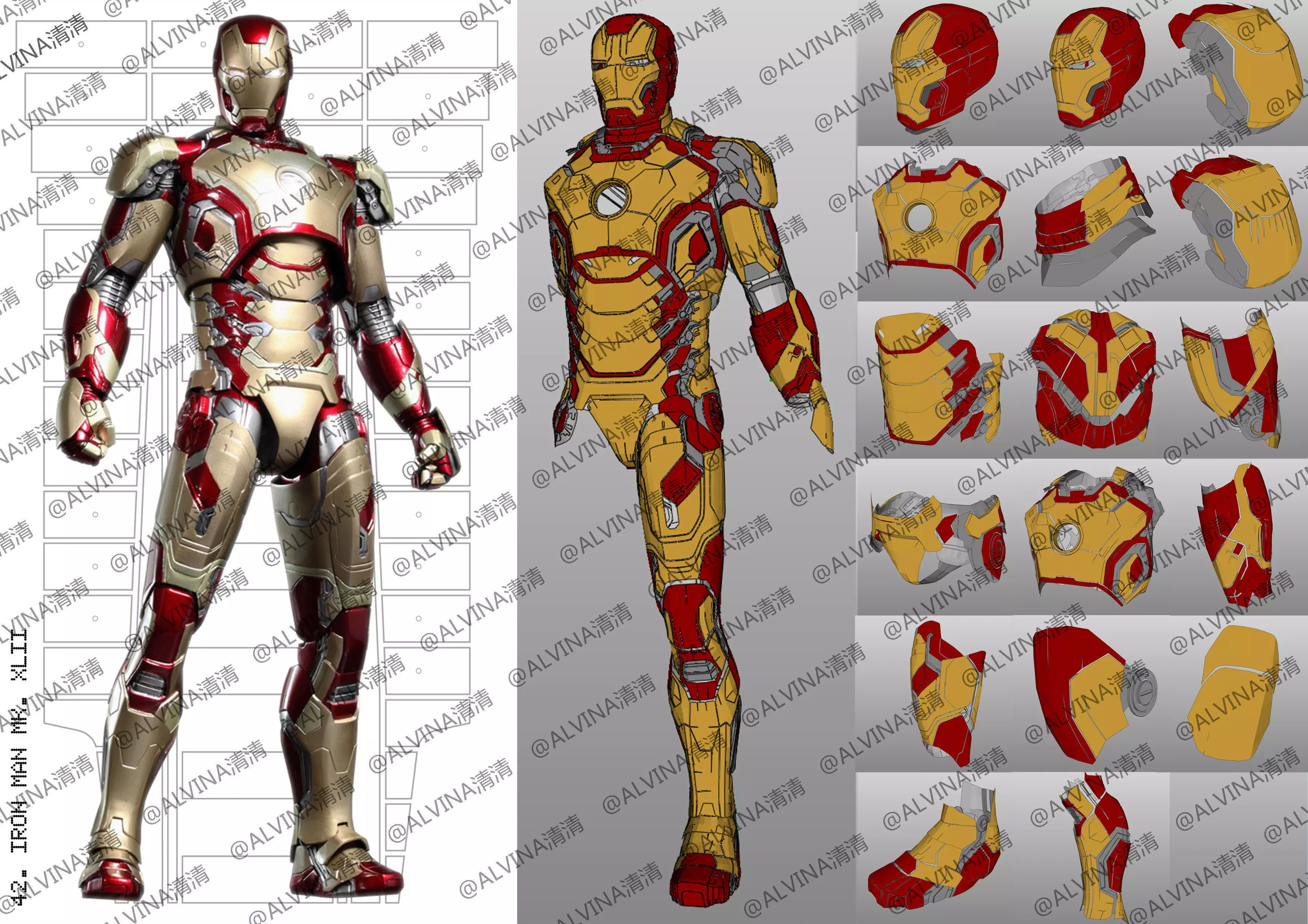 Iron man Mark42 Armor - DIY Cosplay Pepakura Foam Template Low-poly 3D model