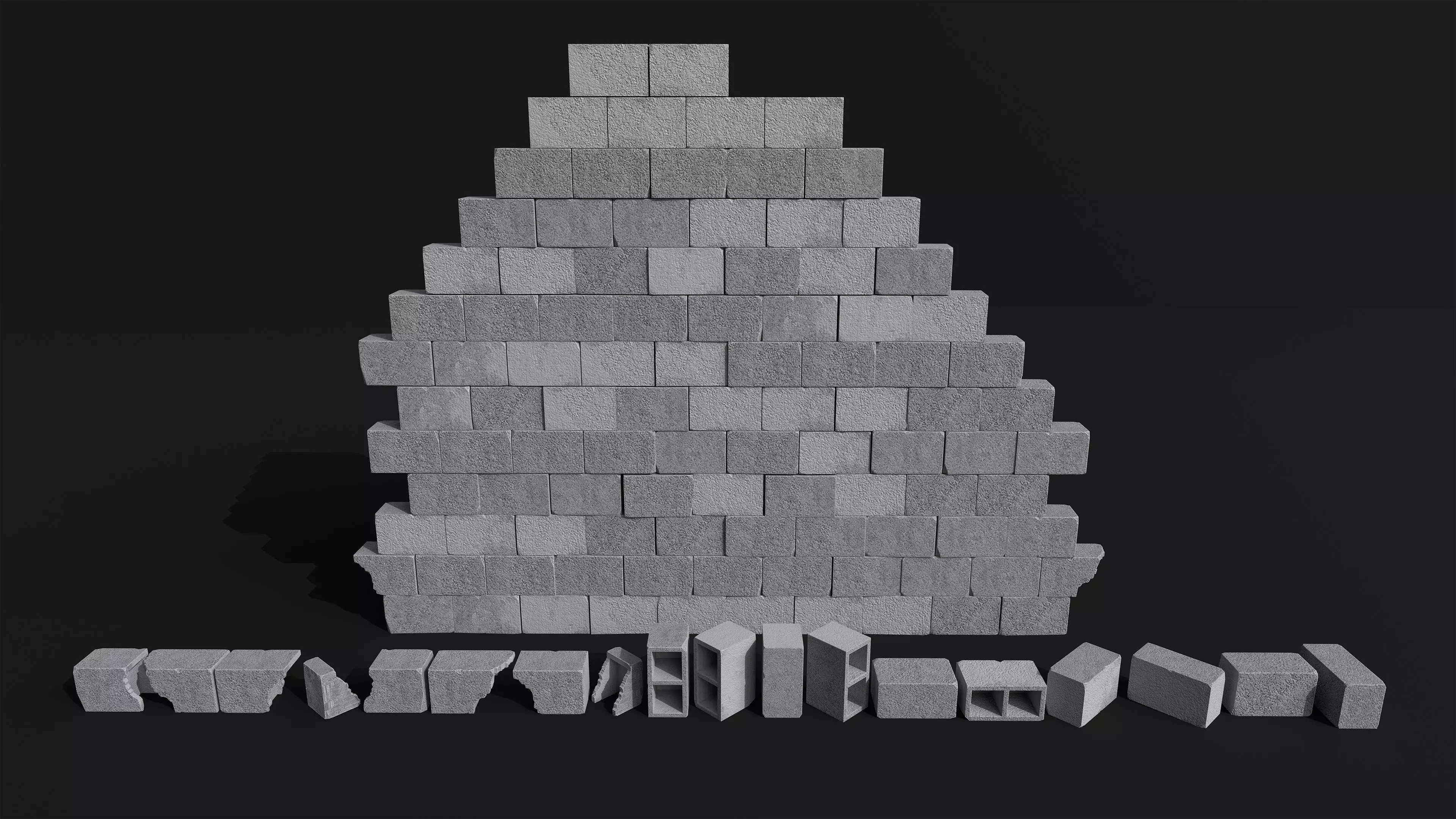 Concrete Bricks 18 Set with concrate smart material uv unwarped Low-poly 3D model