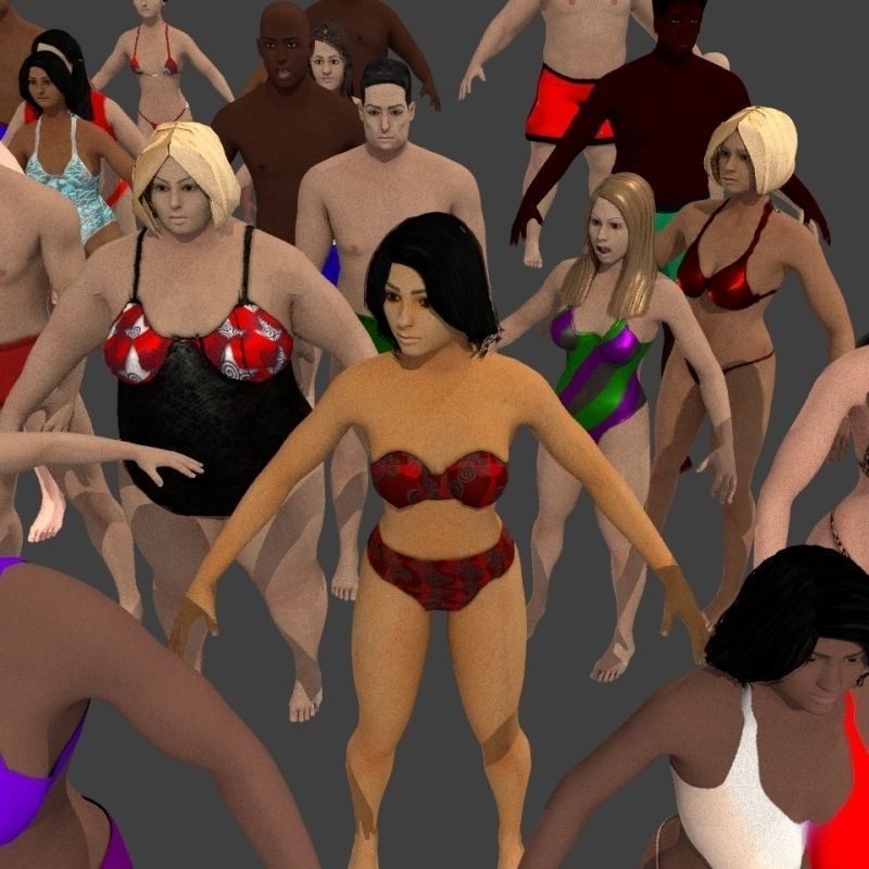 beach crownd extras for far shots 3D model_6