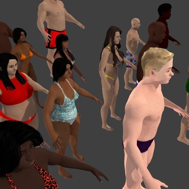 beach crownd extras for far shots 3D model_29