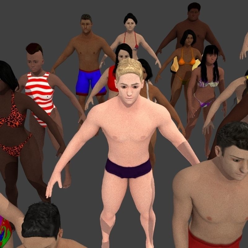 beach crownd extras for far shots 3D model_12