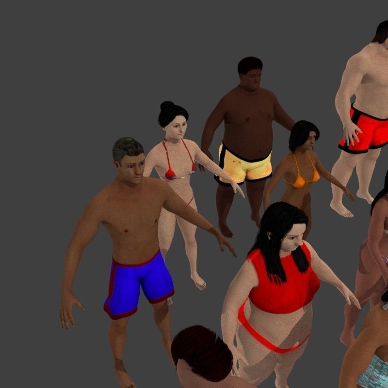beach crownd extras for far shots 3D model_22