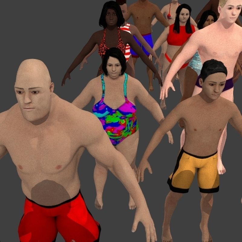 beach crownd extras for far shots 3D model_7