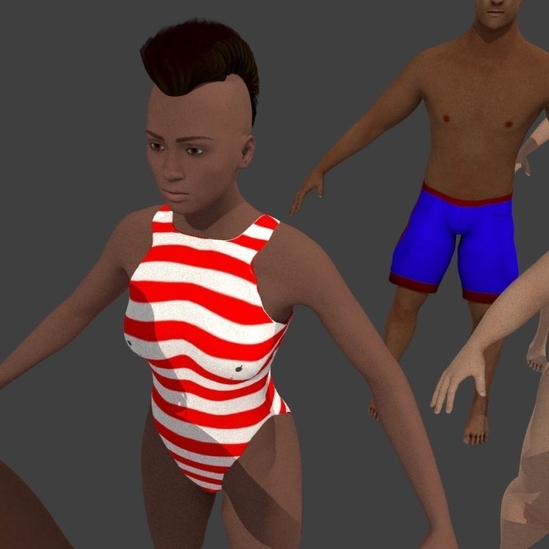 beach crownd extras for far shots 3D model_23