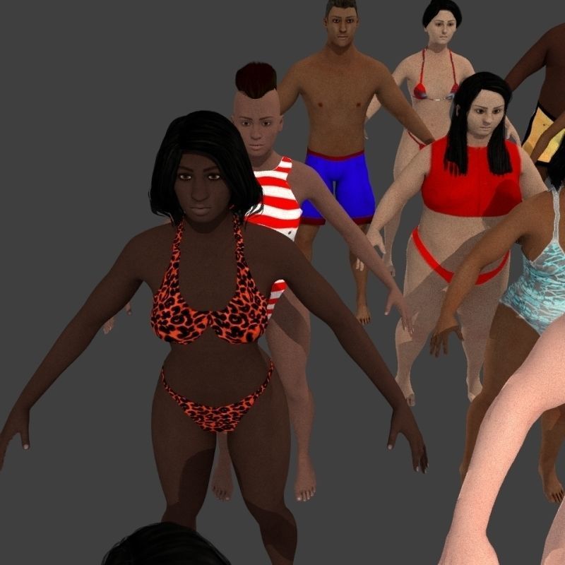 beach crownd extras for far shots 3D model_10