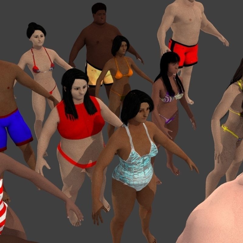 beach crownd extras for far shots 3D model_24