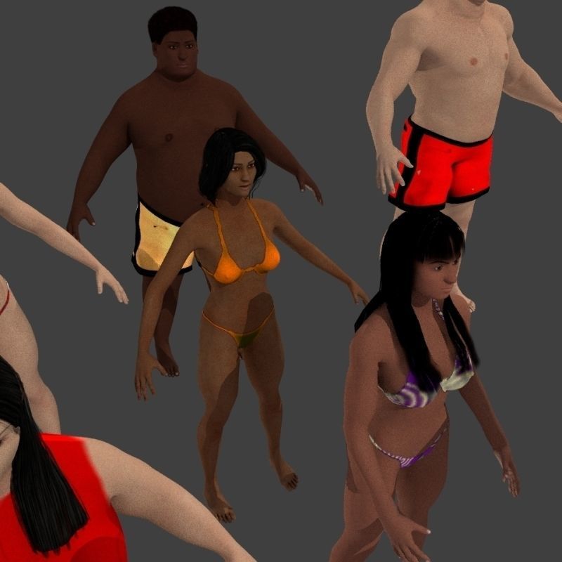 beach crownd extras for far shots 3D model_25