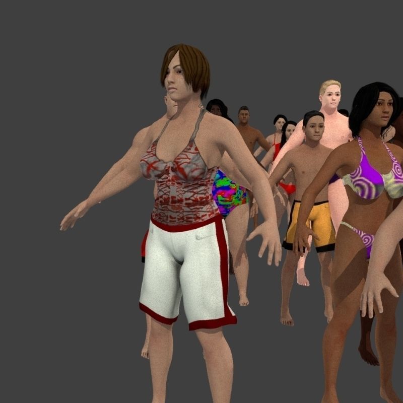 beach crownd extras for far shots 3D model_2