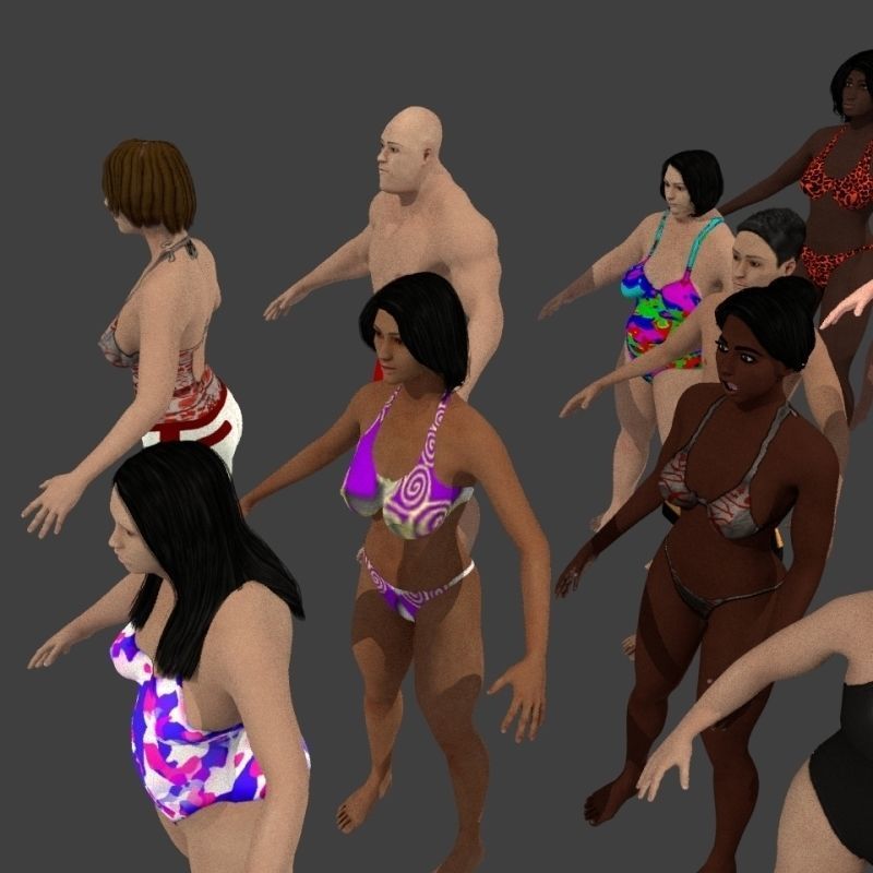 beach crownd extras for far shots 3D model_28