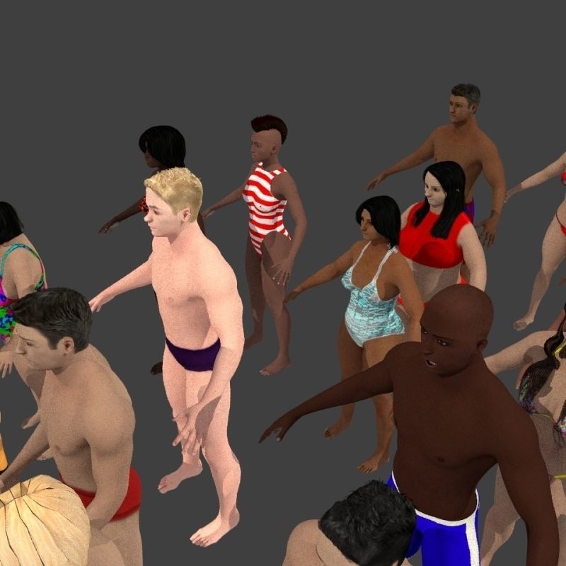 beach crownd extras for far shots 3D model_27