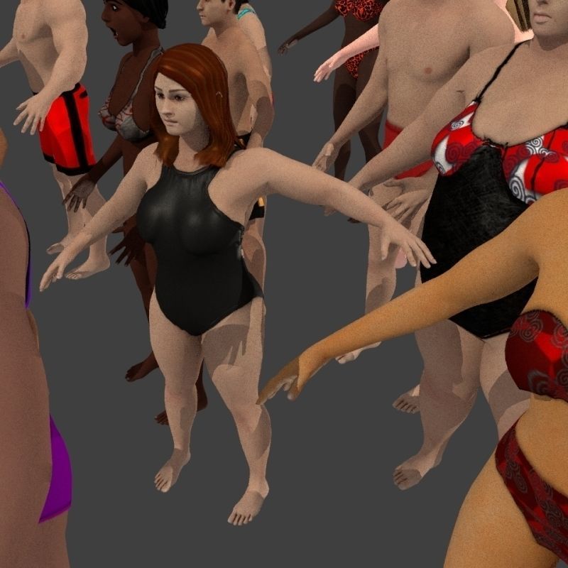 beach crownd extras for far shots 3D model_30