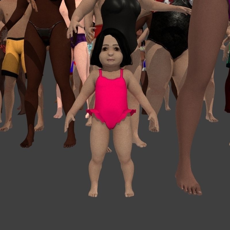 beach crownd extras for far shots 3D model_11