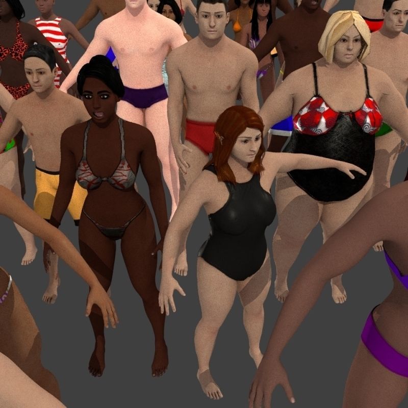 beach crownd extras for far shots 3D model_4