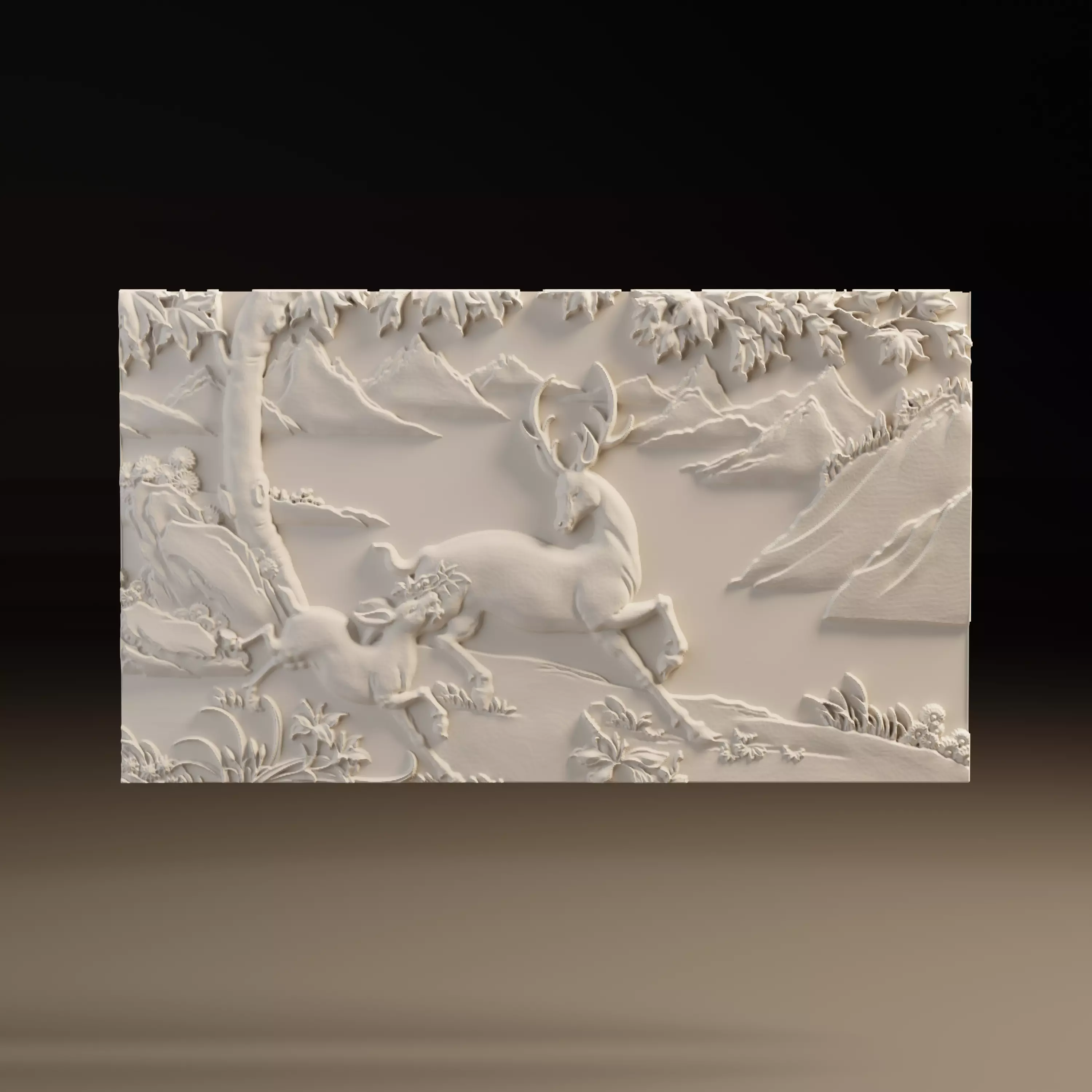 Running Deer Fawn CNC Bas Relief STL Mountain Wildlife Scene 3D print model