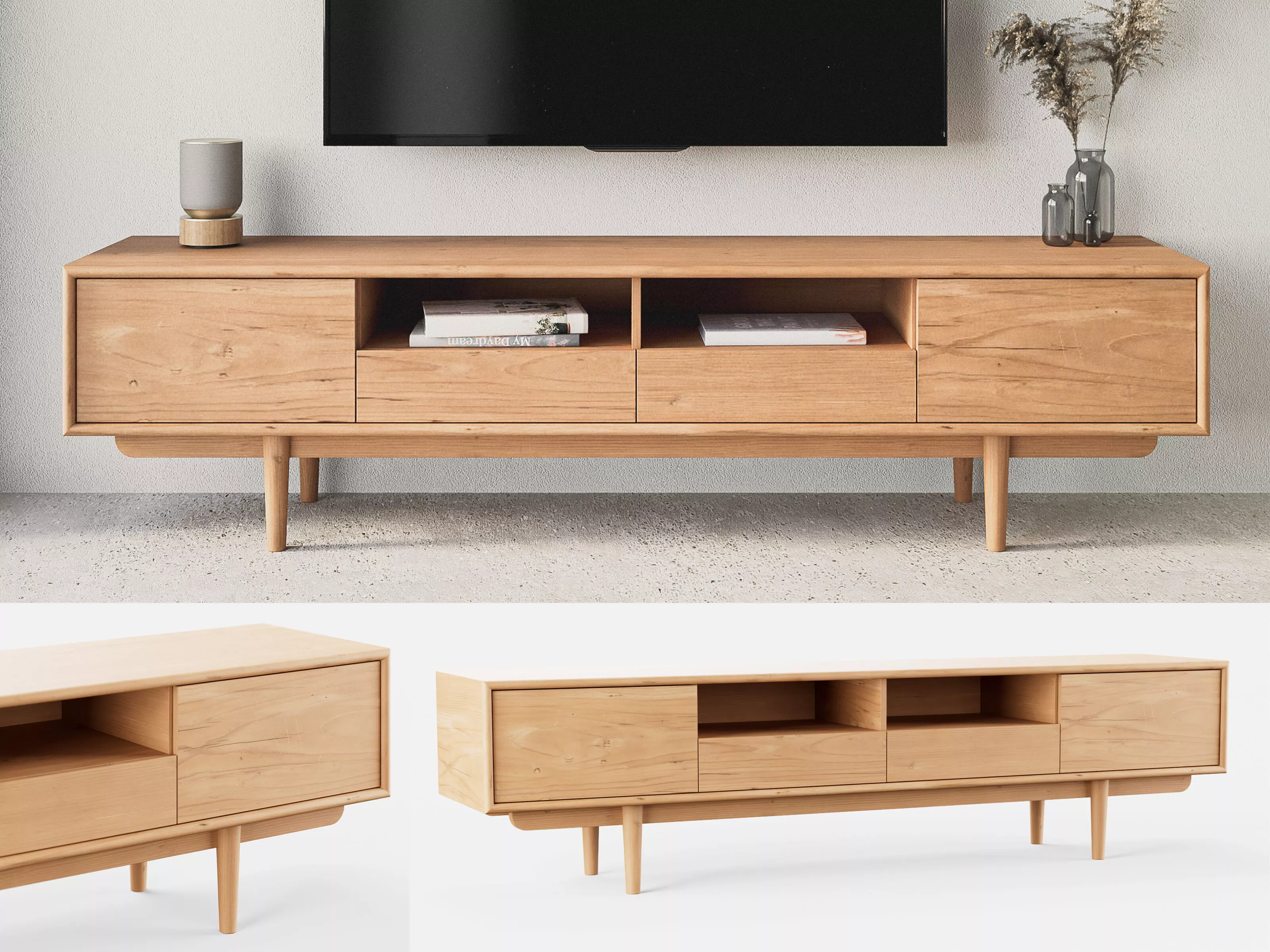 Mid Century Wooden TV Console Low-poly 3D model