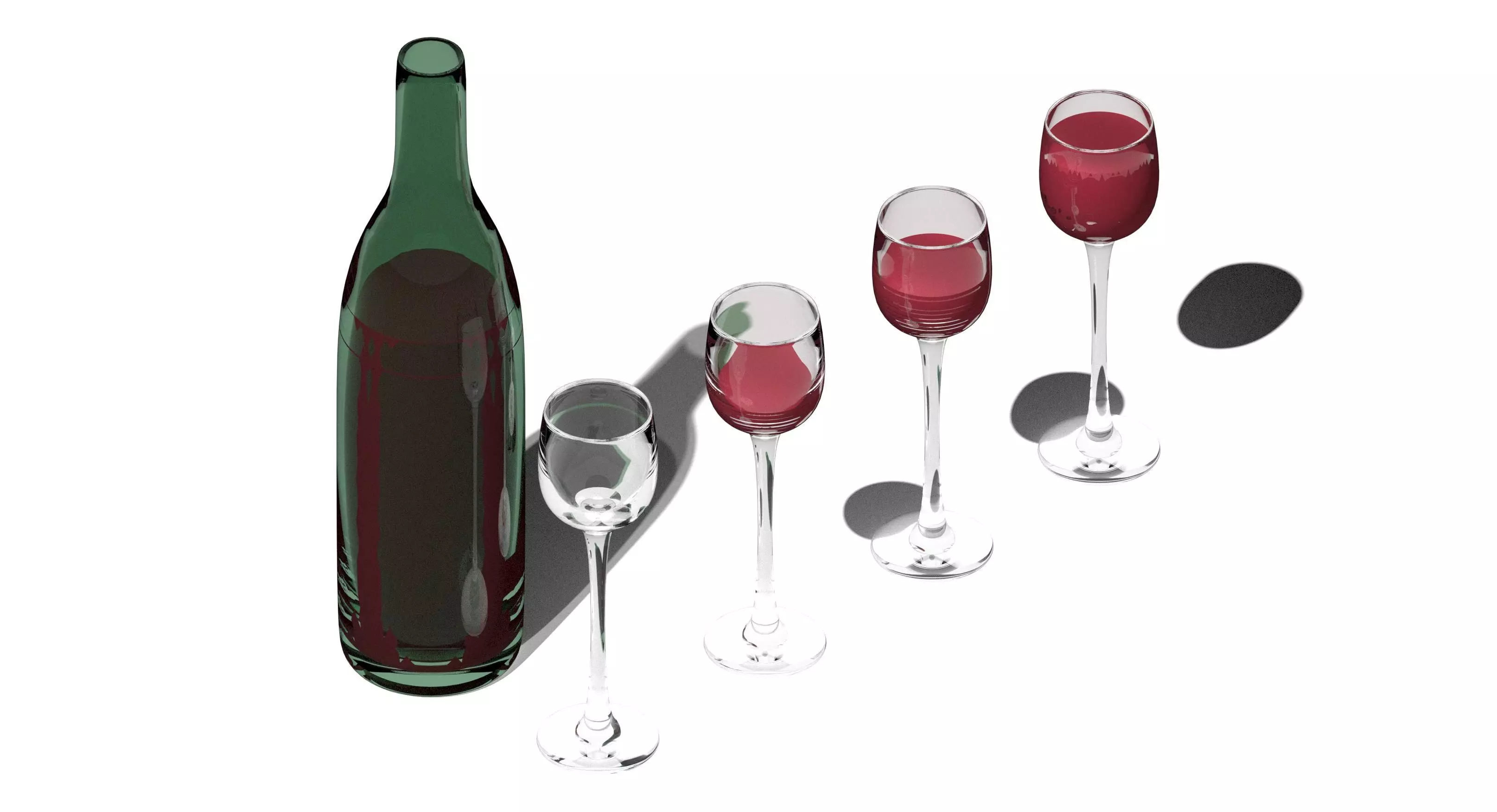 Wine bottle and glass set 3D model