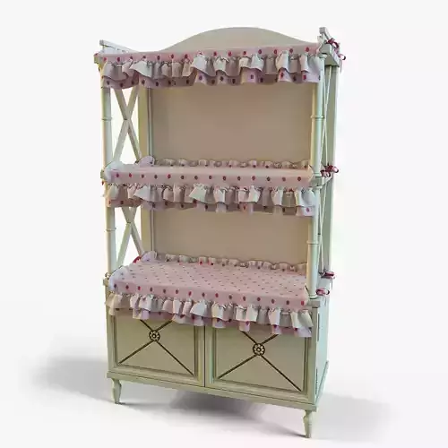 Bookcase shelf with ruffles