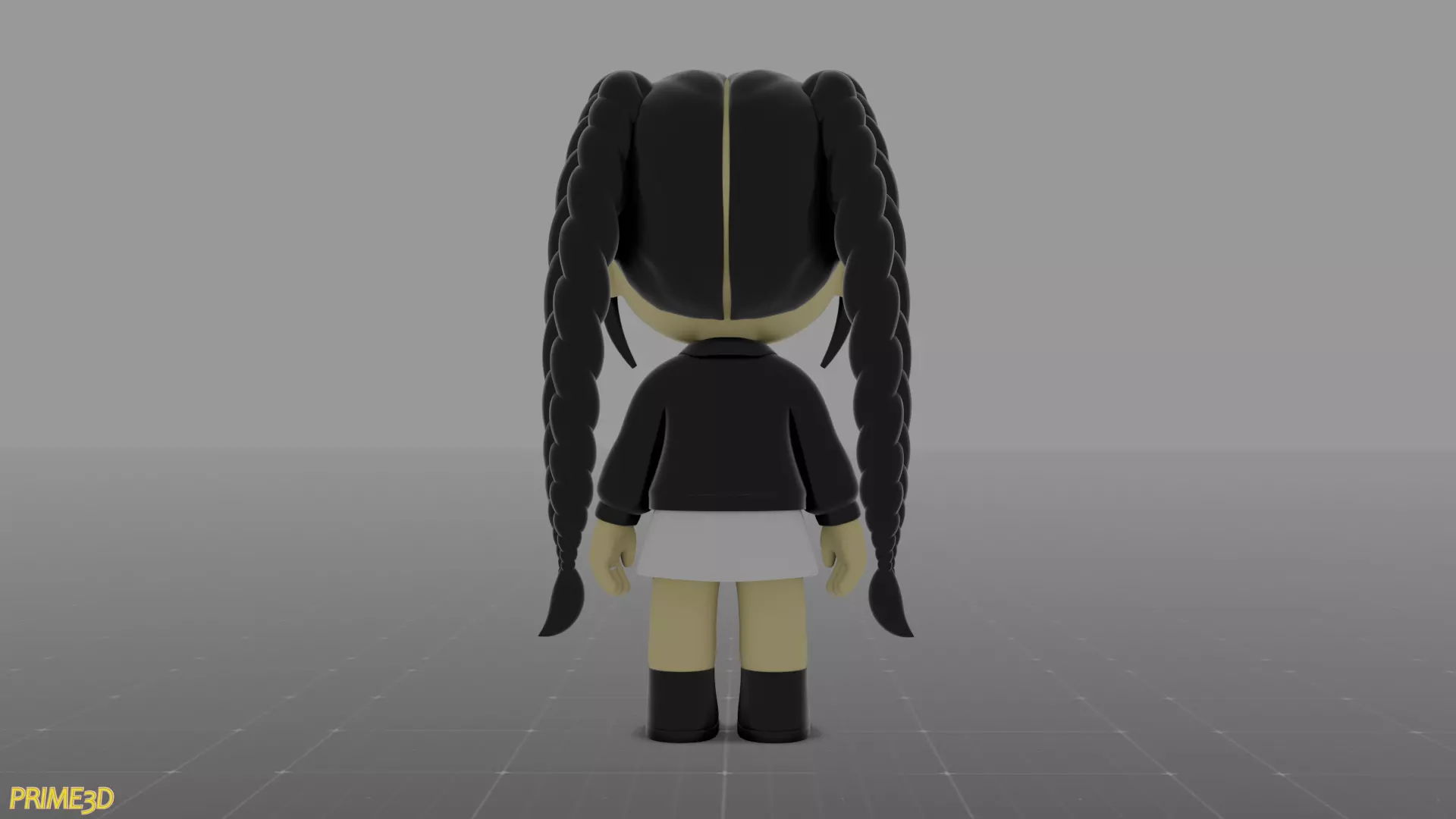Chibi Model - Leather Jacket and Pigtails braids 3D print model