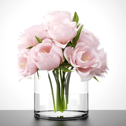 Bouquet peonies in glass vase 3D model