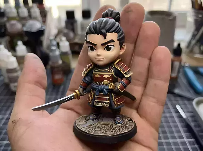 Cute Chibi Samurai Warrior Miniature -Tabletop RPG  STL 