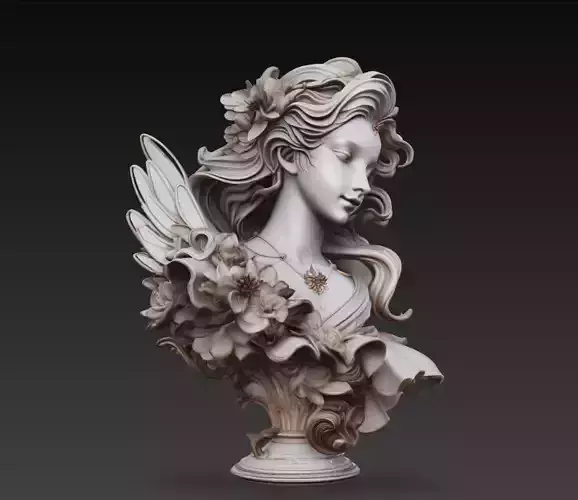 Angel Female Bust Sculpture Decorative Floral 3D Model