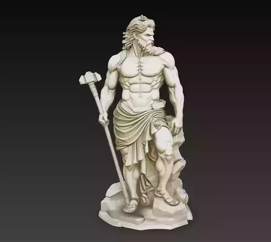 Greek God Zeus Style Warrior Hammer Statue 3D Model