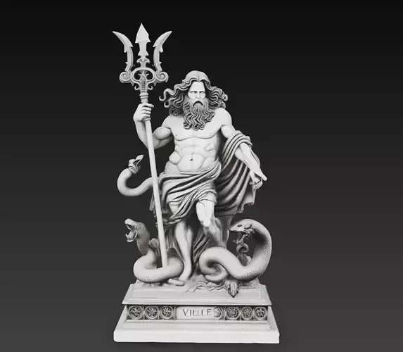 Poseidon God of Sea Statue Trident Sculpture 3D Model