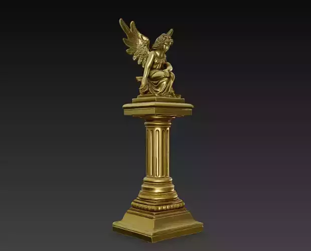 Angel Statue Column Pedestal Decorative Sculpture 3D Model
