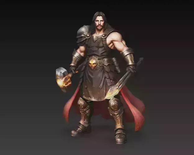 Ares God of War Armored Warrior Hammer Sword 3D Model