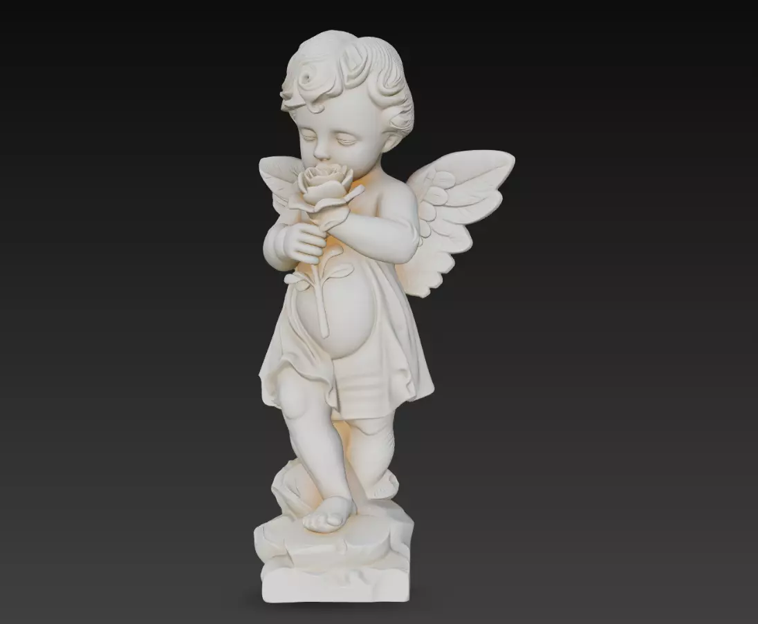 Cherub Angel Baby Statue Holding Rose Sculpture 3D Model 3D print model