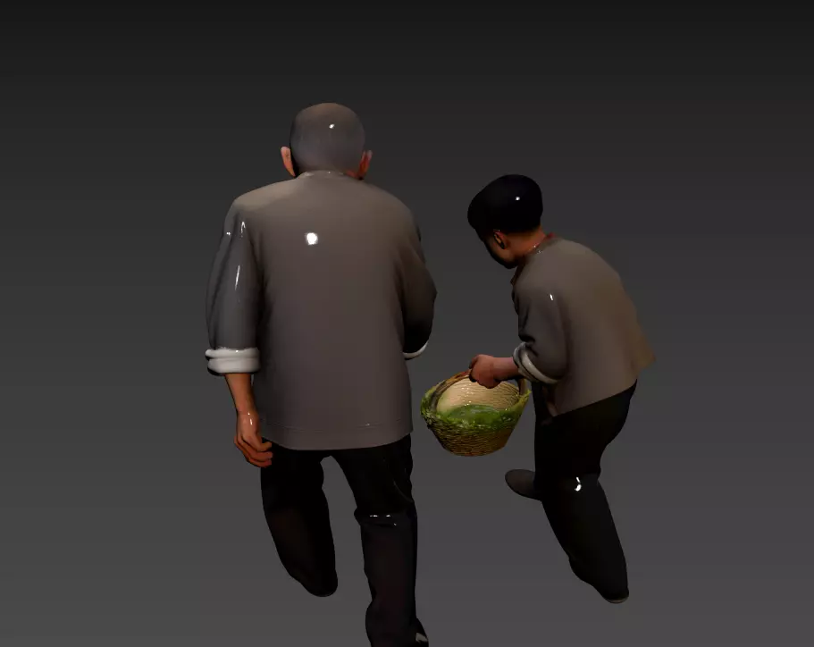 121Two grandparents digging wild vegetables in the countryside 3D model
