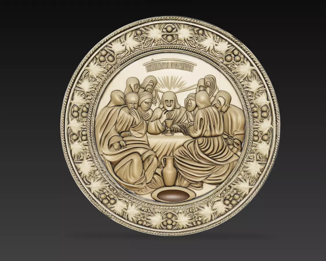 Last Supper Relief Plate Jesus Apostles Round Sculpture 3D Model 3D print model