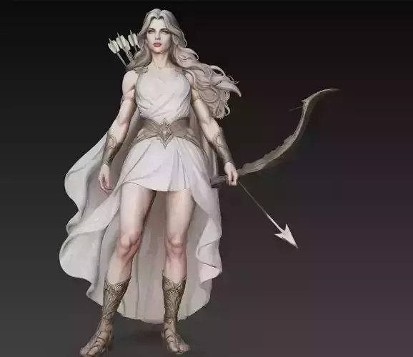 Artemis Goddess Archer Female Hunter Fantasy 3D Model
