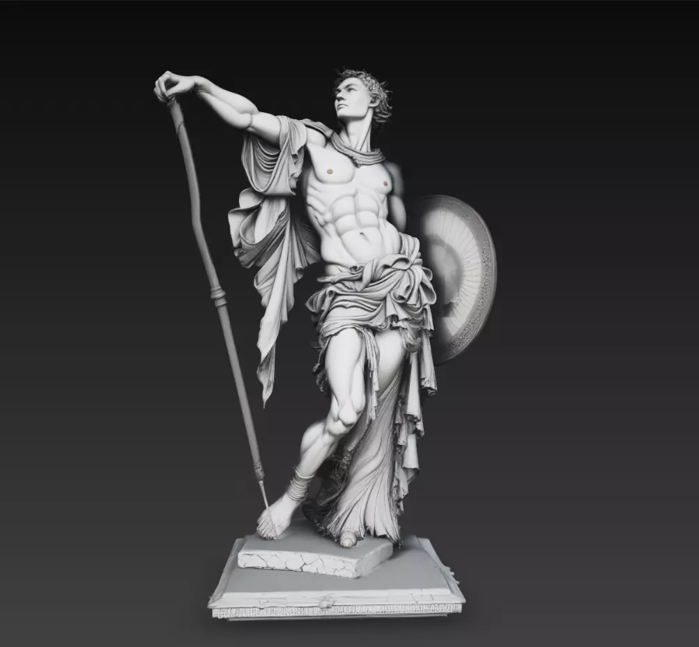 Greek Warrior Statue Spear Shield Hero Sculpture 3D Model 3D print model