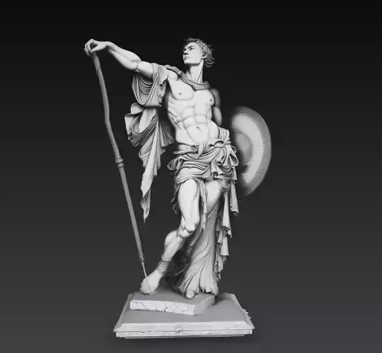 Greek Warrior Statue Spear Shield Hero Sculpture 3D Model